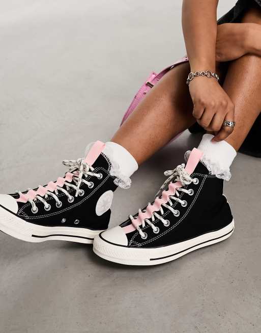 Pink and black converse all clearance stars