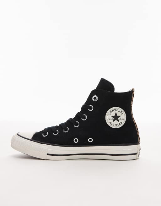 Converse Chuck Taylor All Star sneakers in black with leopard print pony hair trim, 2 of 5