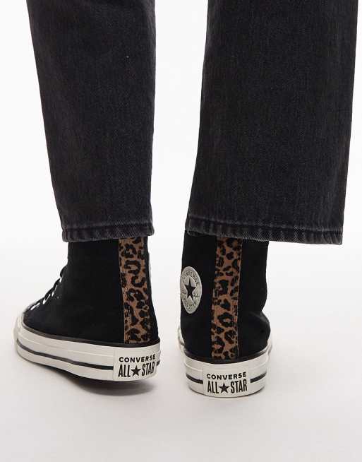 Converse Chuck Taylor All Star sneakers in black with leopard print pony hair trim, 3 of 5