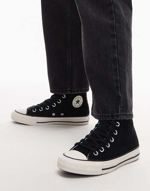 Converse Chuck Taylor All Star sneakers in black with leopard print pony hair trim, 4 of 5