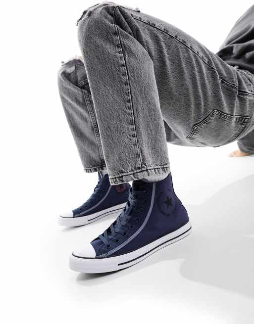 Converse navy blue hot sale & grey sneakers