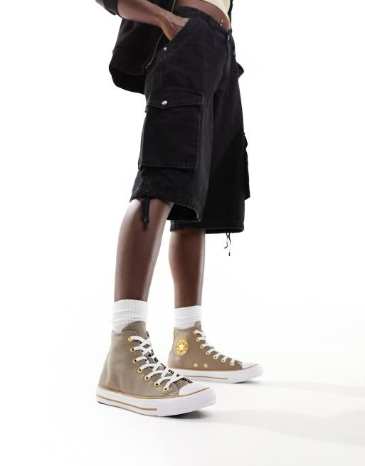 Converse Chuck Taylor All Star Sneakers in twill marrone con dettagli color oro