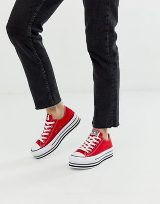 Converse - Chuck Taylor All Star - Sneakers rosse con plateau a effetto  lamellato | ASOS