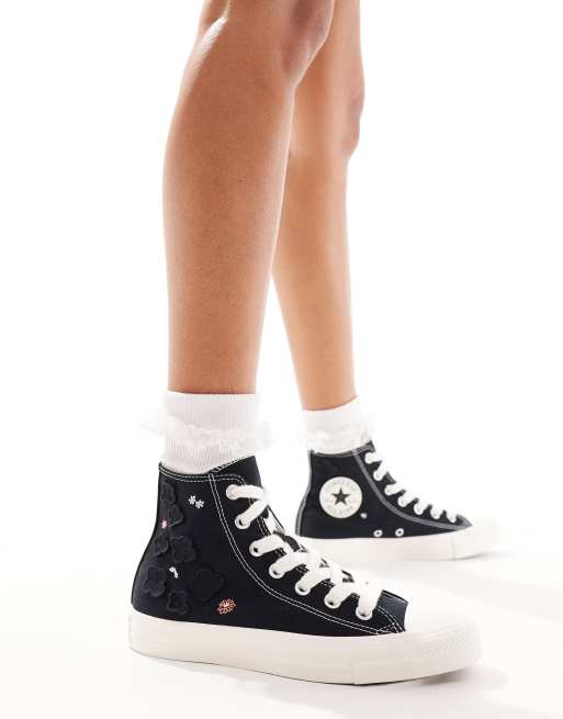 Converse nere con on sale fiori