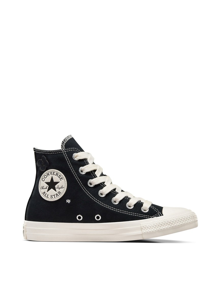 Converse Chuck Taylor All Star Sneakers With Flower Embroidery In Black & White