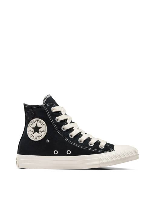 Converse Chuck Taylor All Star sneakers with flower embroidery in black white