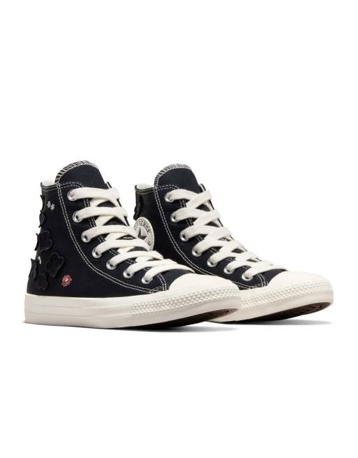 Converse Chuck Taylor All Star sneakers with flower embroidery in black & white, 2 of 5