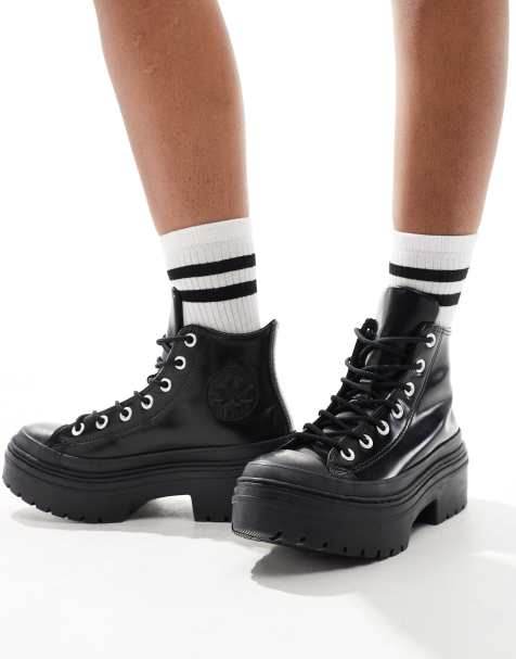 Converse Chuck Taylor - All Star - Sorte sko med rillet sål i læder - view 1