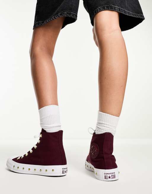 Burgundy and white converse best sale