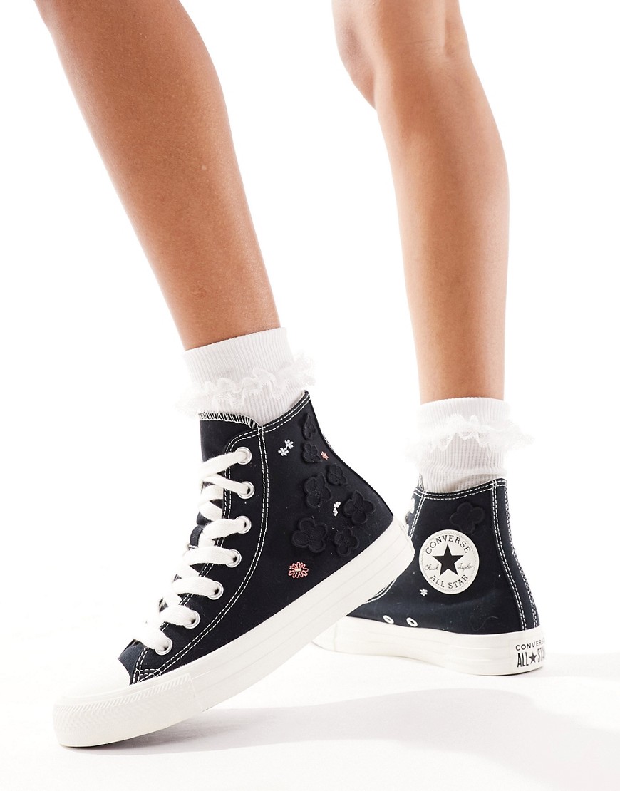 converse - chuck taylor all star - svarta sneakers med blommor och grova skosnören-svart/a