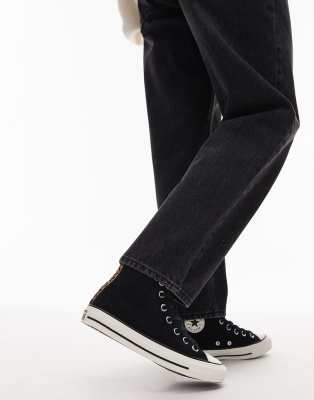 Converse Converse Chuck Taylor All Star trainers in black with leopard print pony hair trim