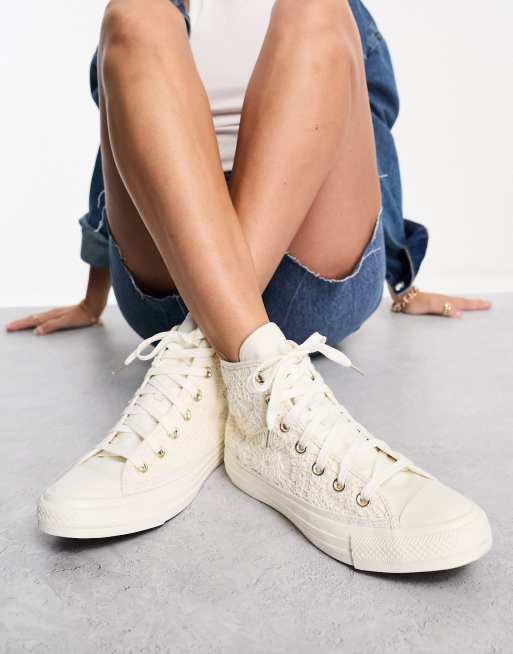 Converse – Chuck Taylor All Star – Vita virkade sneakers med höga skaft