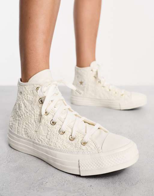 Converse – Chuck Taylor All Star – Vita virkade sneakers med höga skaft, 2 av 4