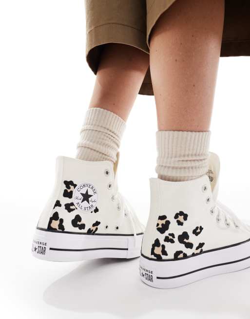 Converse Chuck Taylor All Stars Hi Lift trainers in white with leopard print detail - WHITE, 4 of 5