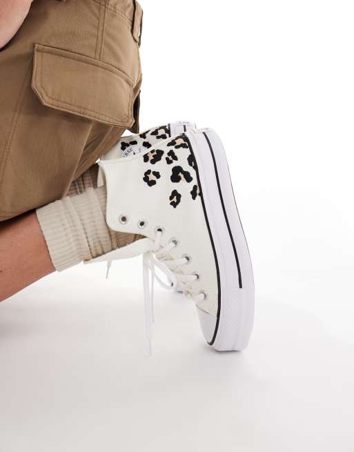 Converse Chuck Taylor All Stars Hi Lift trainers in white with leopard print detail - WHITE, 5 of 5
