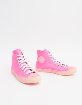 converse cuir rose