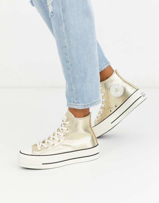 Converse Chuck Taylor Baskets montantes plateforme avec effet peau de serpent Dor