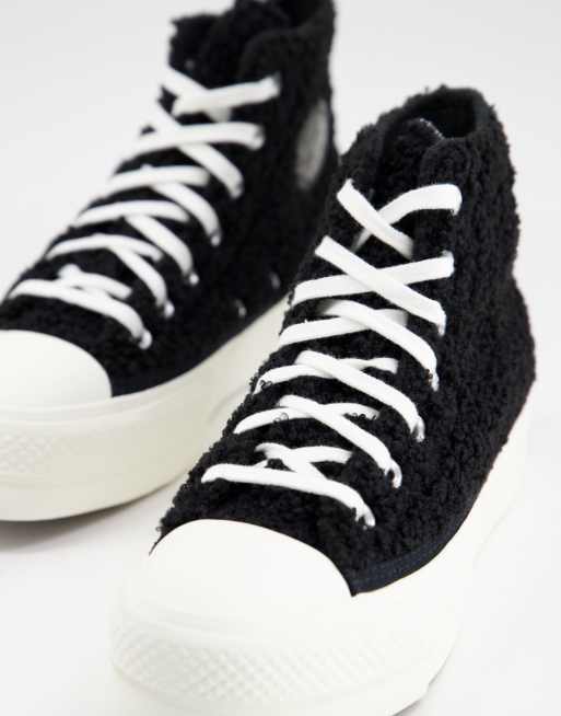 Converse Chuck Taylor Baskets montantes semelle plateforme en imitation peau de mouton Noir