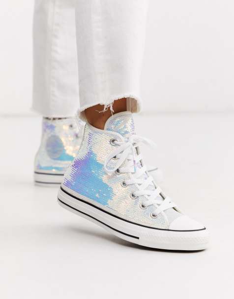Converse - Chuck Taylor - Baskets montantes scintillantes ornées de mini sequins - Argenté