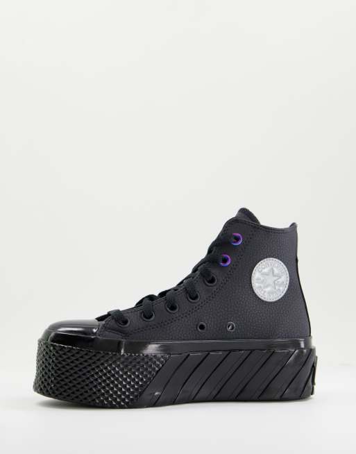 Converse Chuck Taylor double platform leather trainer in triple black