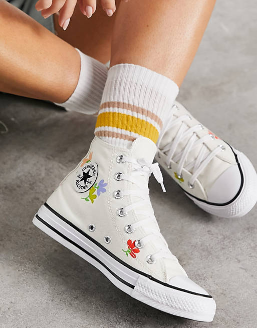 Converse Chuck Taylor floral print trainers in off white
