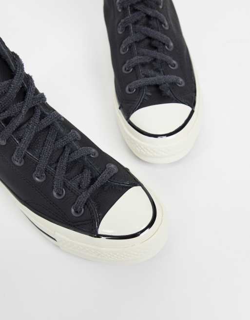 Black leather deals converse with fur