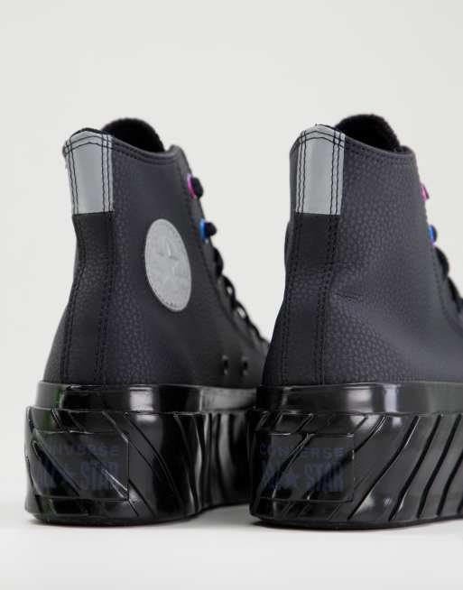 Black leather 2025 platform converse