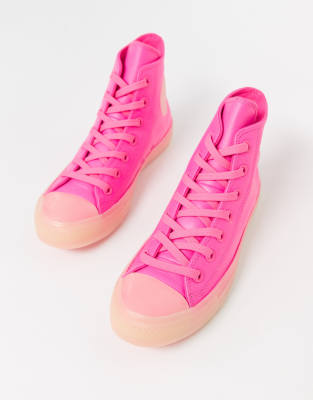 neon pink high top converse
