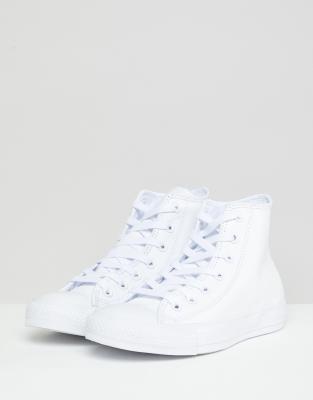 converse chuck taylor hi leather white monochrome sneakers