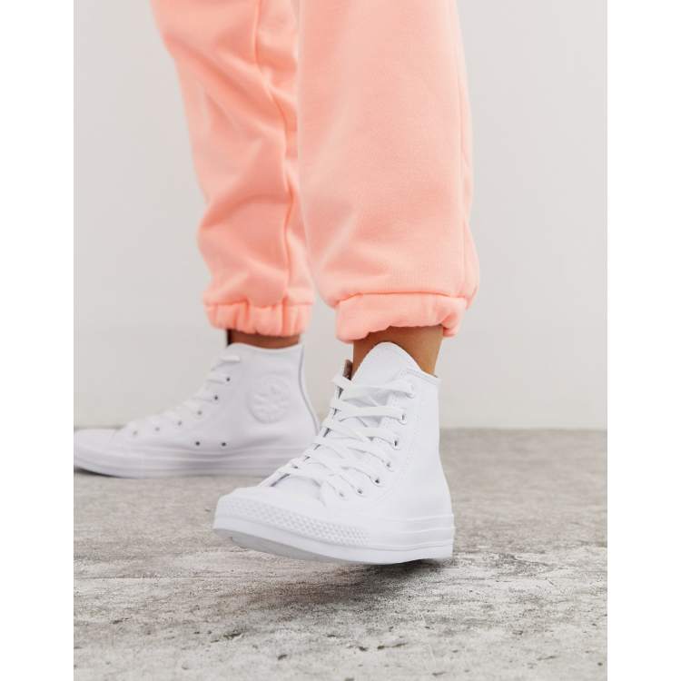 Converse Chuck Taylor Hi leather white monochrome sneakers | ASOS