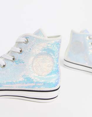 converse chuck taylor hi silver mini sequin sparkle trainers