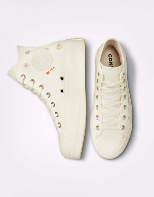 Converse - Chuck Taylor Hi Things to Grow - Sneakers bianche con ricamo a fiori e suola platform, 4 di 4
