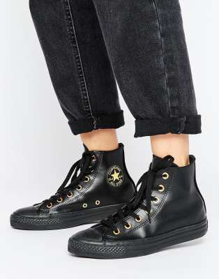 converse black and gold high tops