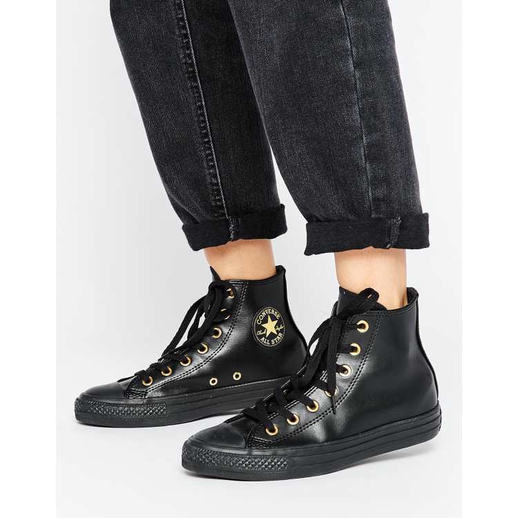 Converse Chuck Taylor Dainty Sneakers In Black With Gold Eyelets