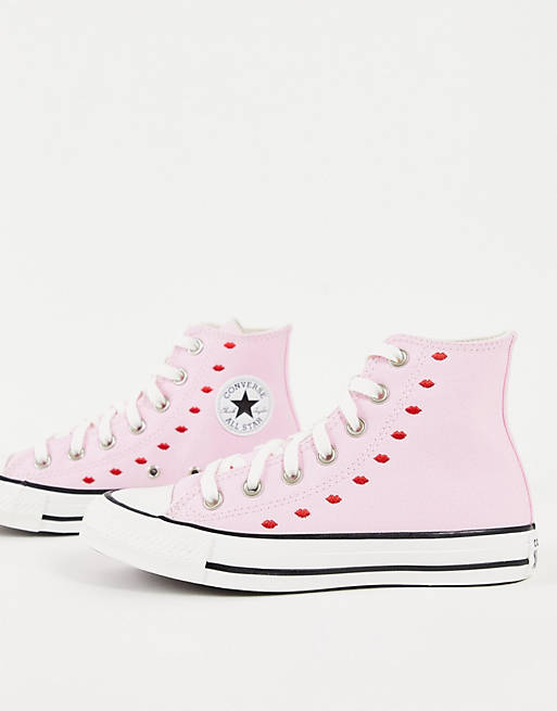 Women Trainers/Converse Chuck Taylor Hi trainers in pink with lip embroidery 
