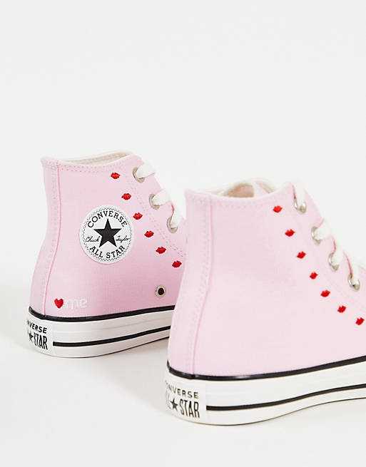 Women Trainers/Converse Chuck Taylor Hi trainers in pink with lip embroidery 