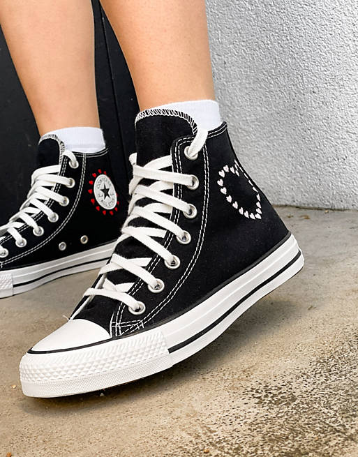Converse Chuck Taylor Hi Valentines trainers in black with heart embroidery  | ASOS