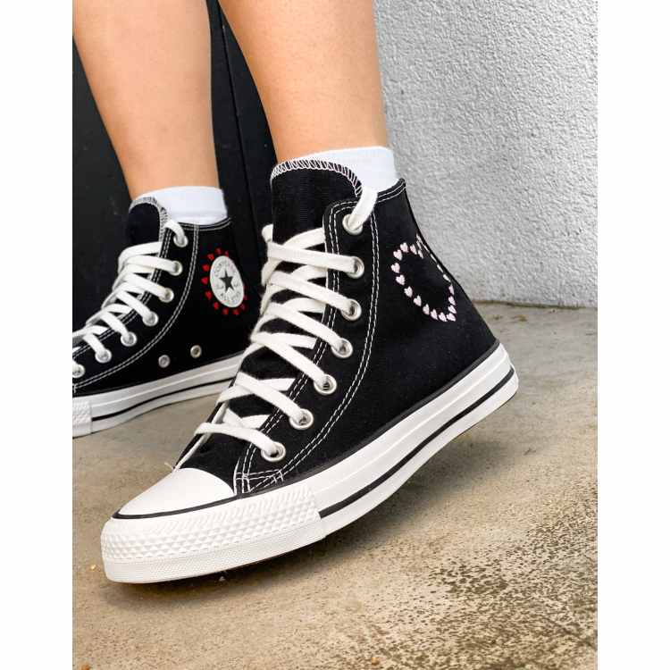 Black converse high shop tops with red heart