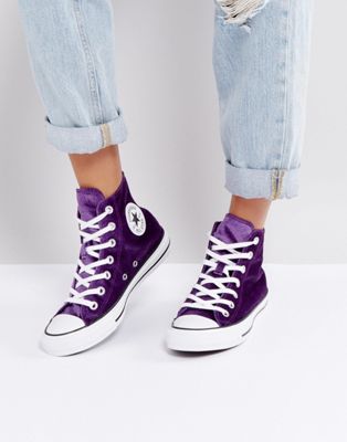 purple velvet high top converse