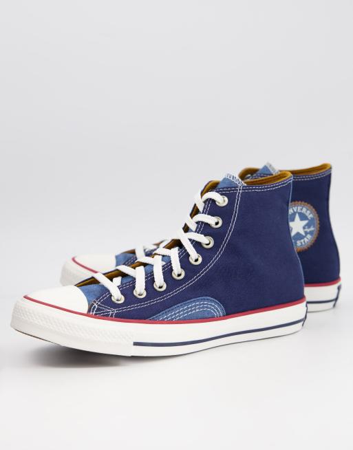 washed denim high top converse
