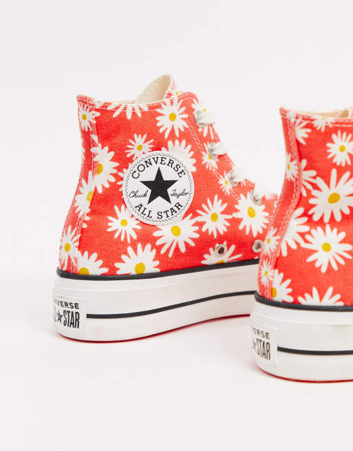 Converse – Chuck Taylor – Knöchelhohe Sneaker in Rot mit Gänseblümchen-Print und flacher Plateausohle, 2 von 4