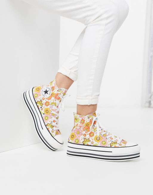 Converse Chuck Taylor Layer Platform Hi Cream floral sneakers ASOS