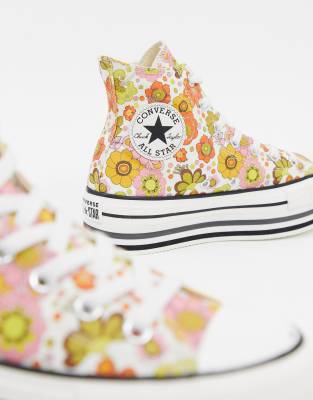 converse chuck taylor layer platform hi cream floral trainers