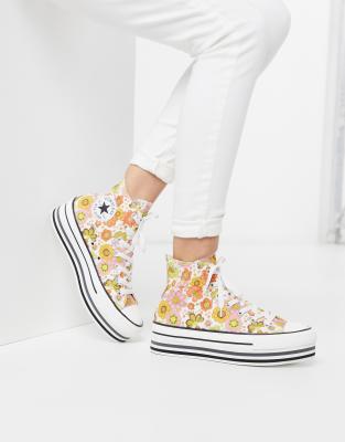 converse chuck taylor layer platform hi cream floral trainers