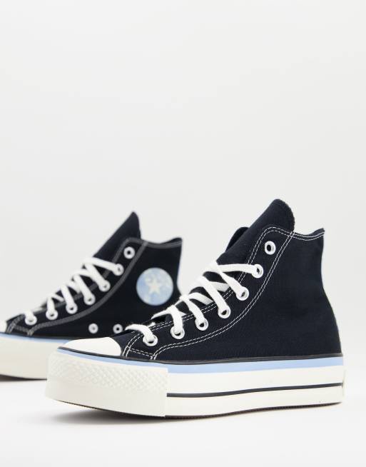 Converse - Chuck Taylor Lift - montantes à plateforme avec détails bleus - Noir |