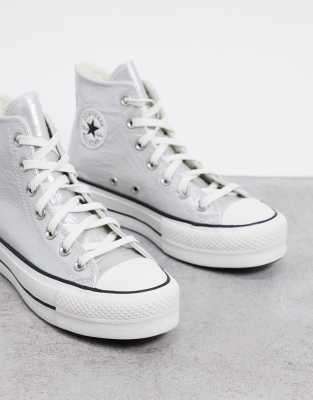 converse argentée cuir