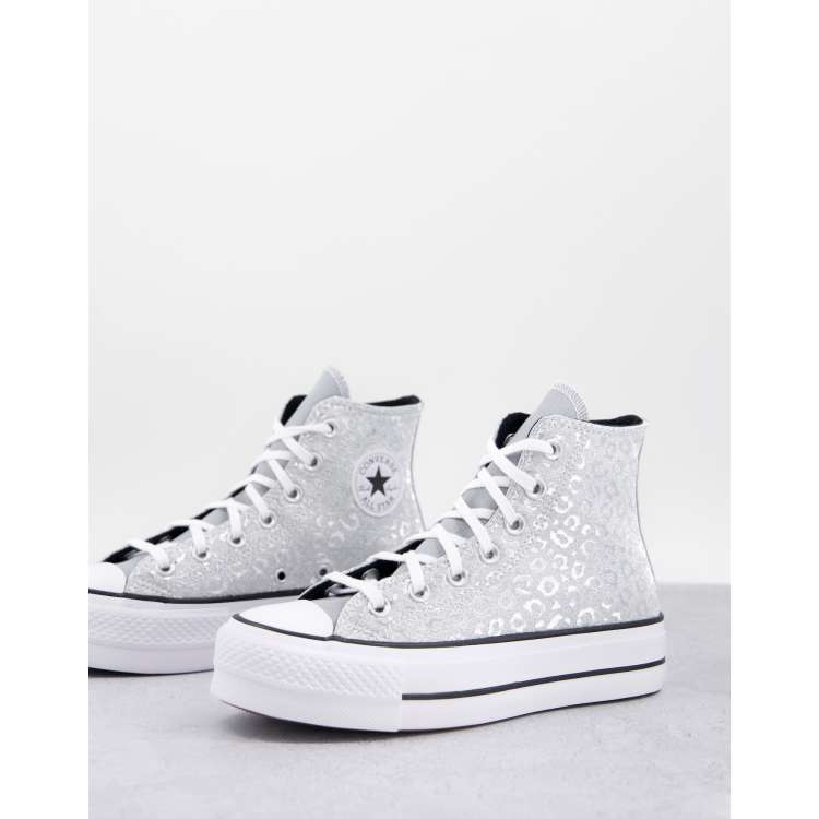 Inquieto Desafío ligeramente Converse - Chuck Taylor Lift - Baskets montantes à semelle plateforme et  imprimé léopard - Argent métallisé | ASOS