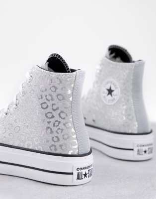 Converse Chuck Taylor Lift Baskets montantes a semelle plateforme et imprime leopard Argent metallise ASOS