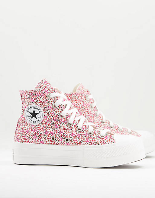 Converse Chuck Taylor lift ditsy floral trainers in red