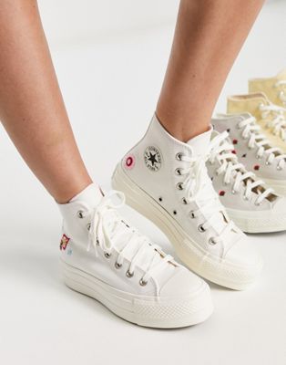 Converse Chuck Taylor Lift Hi floral embroidery platform trainers in off white
